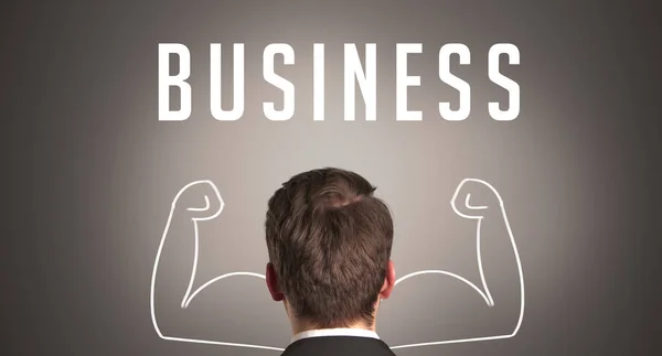 Vedere Din Spate Unui Afaceri Inscripție Business Concept Afaceri Puternic — Fotografie, imagine de stoc