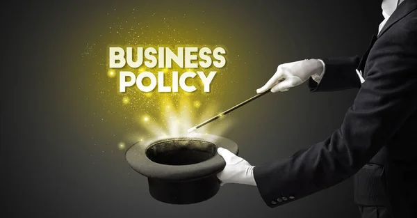 Illusionist Showing Magic Trick Business Policy Inscription New Business Model — Stock Photo, Image