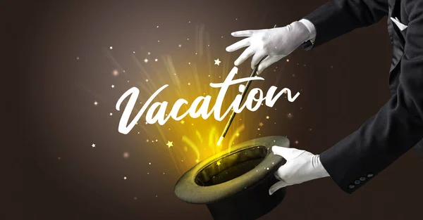 魔术师在度假 旅行的概念上表现出神奇的特技 — 图库照片