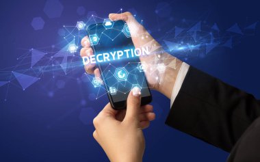 DECRYPTION yazıtlı akıllı telefon, modern teknoloji konsepti