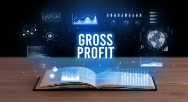 GROSS PROFIT yazıtları açık bir kitaptan, yaratıcı iş konseptinden geliyor