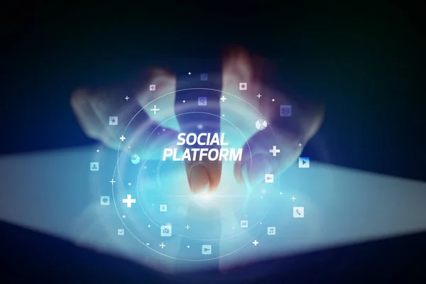 미디어 아이콘과 Social Platform 태블릿 — 스톡 사진