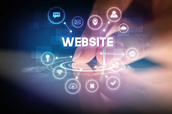 Ujj Megható Tabletta Web Technológia Ikonok Website Felirat Web Technológia — Stock Fotó