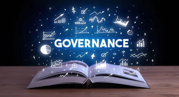 Governance Inscrição Saindo Livro Aberto Conceito Negócio — Fotografia de Stock