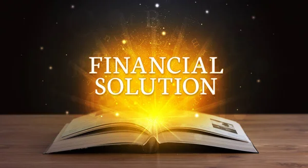Solução Financeira Inscrição Saindo Livro Aberto Conceito Educacional — Fotografia de Stock