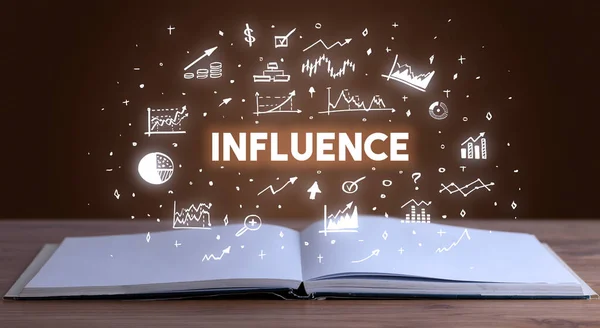 Invluence Inscriptie Uit Een Open Boek Business Concept — Stockfoto