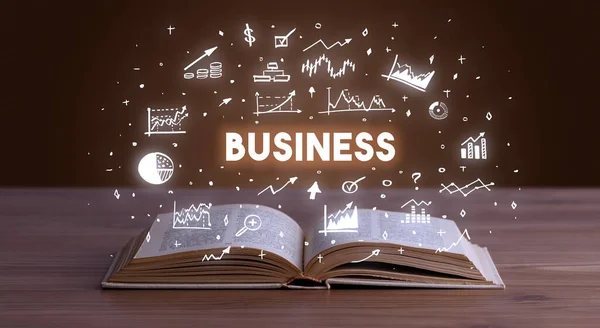 Business Inscription Kommer Från Öppen Bok Affärsidé — Stockfoto