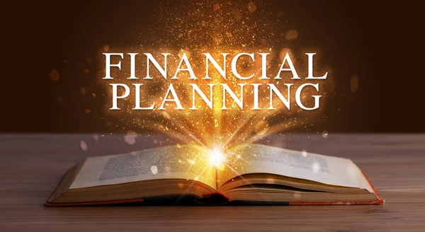 Planowanie Finansowe Napis Wychodzi Otwartej Książki Koncepcja Edukacyjna — Zdjęcie stockowe