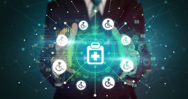 İlk yardım çantası ikonu, sağlık hizmeti konsepti.