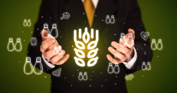 Hand Hält Weizen Symbol Gesundes Essenslieferkonzept — Stockfoto