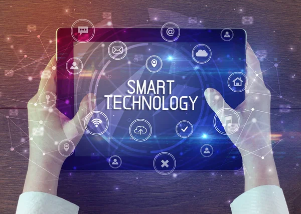 Κοντινό Πλάνο Ενός Tablet Επιγραφή Smart Technology Καινοτόμο Έννοια Της — Φωτογραφία Αρχείου