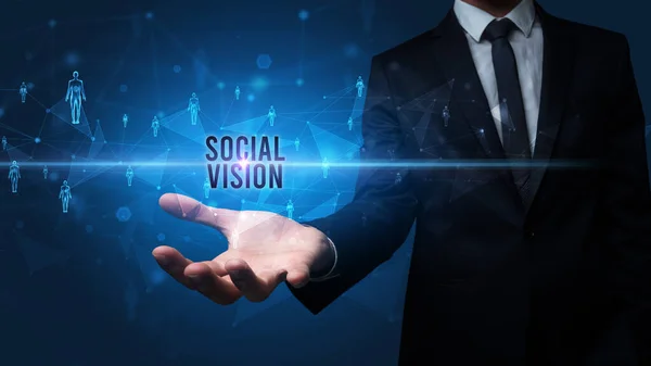 Elegant Hand Holding Social Vision Inscription Social Networking Concept — Stock Photo, Image