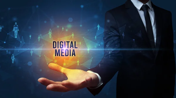 Elegant Handhållning Digital Media Inskription Socialt Nätverkskoncept — Stockfoto
