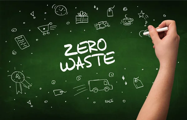 Handzeichnung Zero Waste Inschrift Mit Weißer Kreide Auf Tafel Online — Stockfoto