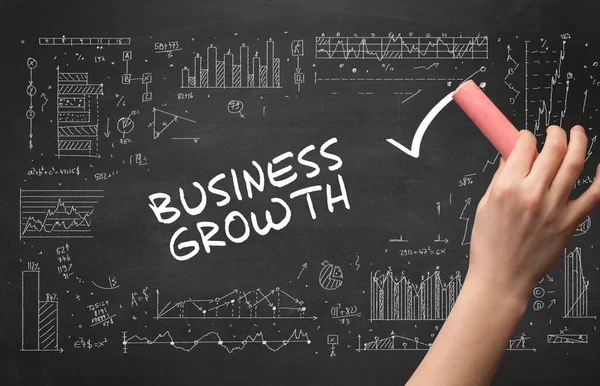 Ручной Рисунок Business Growth Надпись Белым Мелом Доске Новая Бизнес — стоковое фото
