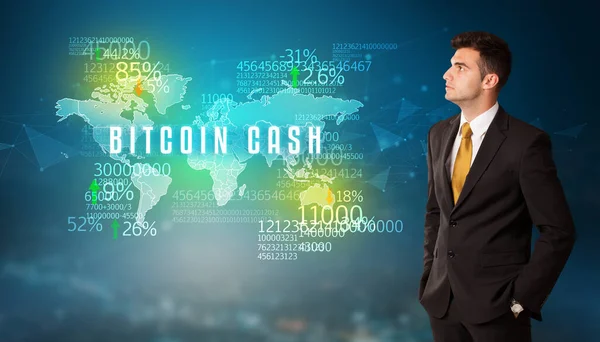Homme Affaires Devant Une Décision Avec Inscription Bitcoin Cash Concept — Photo