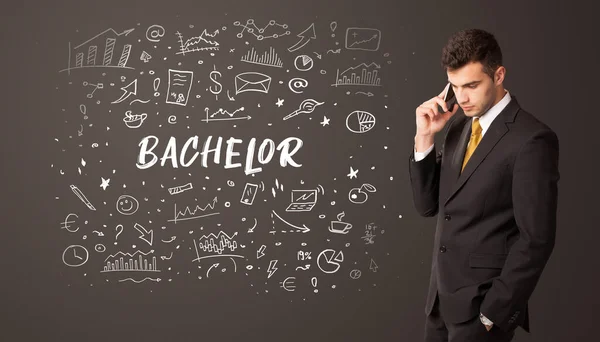 Empresario Pensando Con Inscripción Bachelor Concepto Educación Empresarial — Foto de Stock