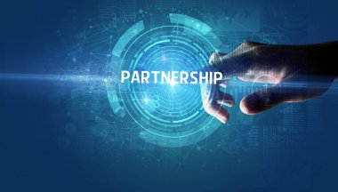 Ortaklık düğmesi, modern iş teknolojisi kavramı