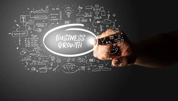 Ręczne Dotknięcie Business Growth Napis Ręcznie Rysowane Ikony Wokół Biznes — Zdjęcie stockowe