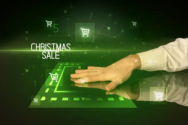 Noel Satışı Ile Çevrimiçi Alışveriş Alışveriş Arabası Simgeleriyle Yazıt Konsepti — Stok fotoğraf