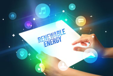 Yenilenebilir yazıtlı fütüristik tablet, yeni teknoloji konsepti