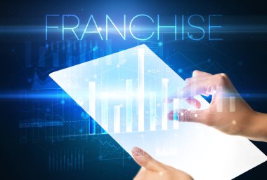 FRANCHISE yazıtlarıyla el ele tutuşma, modern iş kavramı