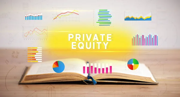 Livro Aberto Com Inscrição Private Equity Novo Conceito Negócio — Fotografia de Stock