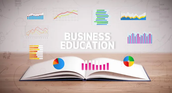 Otwarta Książka Napisem Edukacja Biznesu Nowa Koncepcja Biznesowa — Zdjęcie stockowe