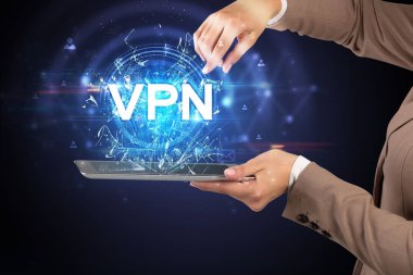 VPN kısaltmalı dokunmatik ekran, modern teknoloji kavramı