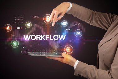 WorKFLOW yazıtlı bir dokunmatik ekran, iş fırsatı konsepti