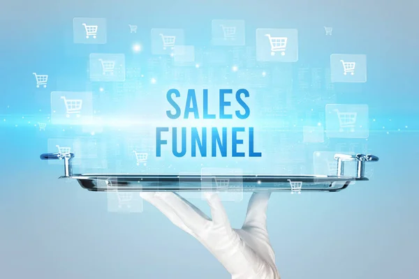 Kelner Obsługujący Napis Sales Funnel Koncepcja Zakupów Online — Zdjęcie stockowe