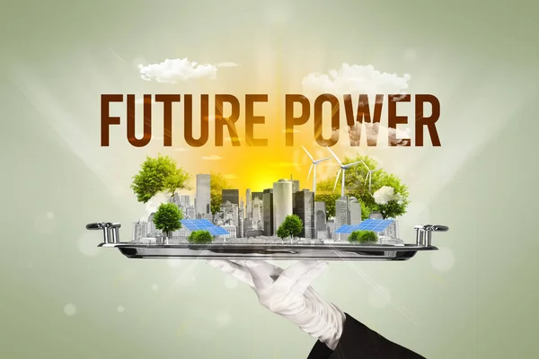 Garson Future Power Yazıtları Yenilenen Enerji Konseptiyle Eko Şehri Hizmet — Stok fotoğraf