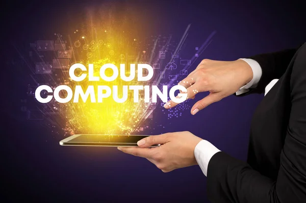 Κοντινό Πλάνο Οθόνης Αφής Επιγραφή Cloud Computing Καινοτόμο Έννοια Της — Φωτογραφία Αρχείου