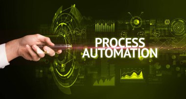PROCESS AUTOMATION yazıtları ve modern teknoloji konseptiyle el ele tutuşmak