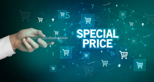 Özel Price Yazıtları Online Alışveriş Konseptiyle Ele Tutuşmak — Stok fotoğraf