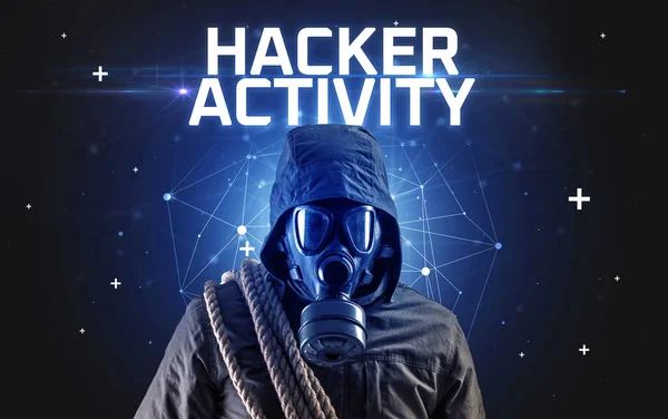 Tajemniczy Haker Napisem Hacker Activity Napisem Koncepcyjnym Ataku Online Koncepcją — Zdjęcie stockowe