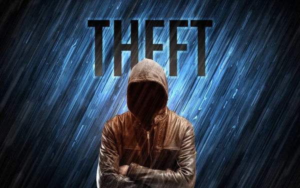 Mysterious Man Theft Inscription Online Security Concept — Stock Photo, Image