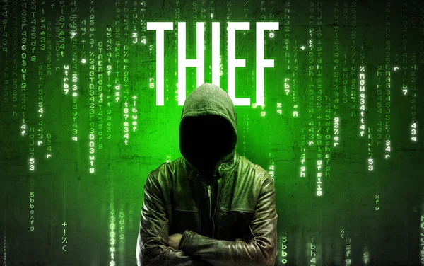 Bezimienny Haker Napisem Thief Koncepcja Hacking — Zdjęcie stockowe