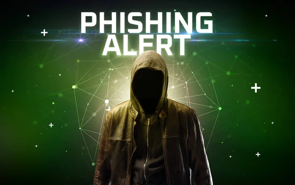 Mysterious Hacker Phishing Alert Inscription Online Attack Concept Inscription Online — Stock Photo, Image