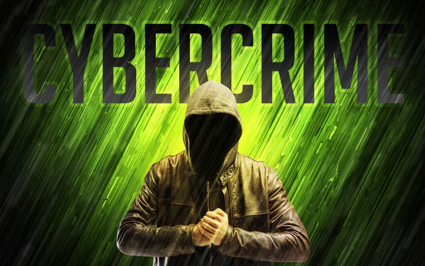 Geheimnisvoller Mann Mit Zyberkrime Aufschrift Online Sicherheitskonzept — Stockfoto