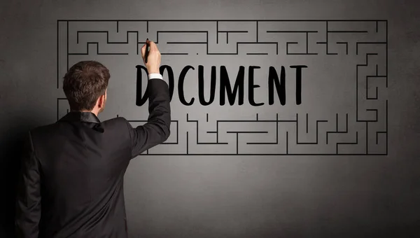 Businessman Drawing Maze Document Inscription Business Education Concept — Stock Photo, Image