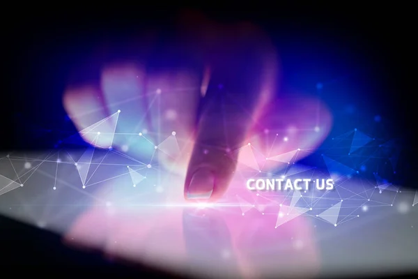 Tableta Para Tocar Dedos Con Inscripción Contacto Concepto Negocio — Foto de Stock