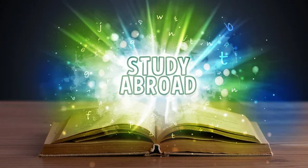 Studium Ausland Einschreibung Aus Einem Offenen Buch Pädagogisches Konzept — Stockfoto