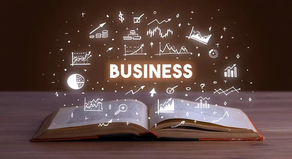 オープンブックから出てくるビジネス碑文 ビジネスコンセプト — ストック写真