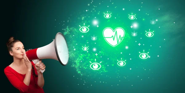 Young Person Shouting Megaphone Ecg Icon Medical Concept — Stock Photo, Image