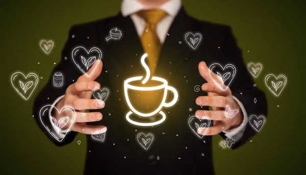 Handhaltende Tasse Kaffee Ikone Gesundes Essenslieferkonzept — Stockfoto