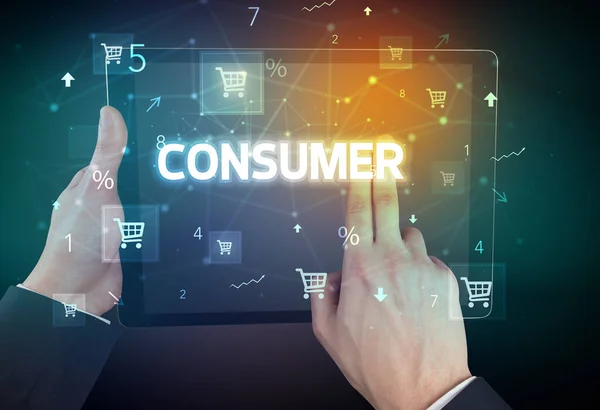 Крупный План Планшета Надписью Consumer Концепция Покупок Онлайн — стоковое фото
