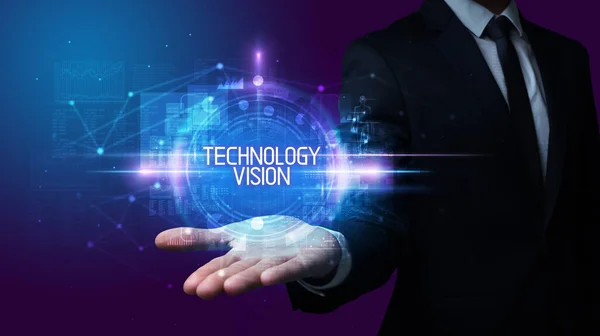 Ręka Człowieka Napisem Technologia Vision Koncepcja Technologii — Zdjęcie stockowe