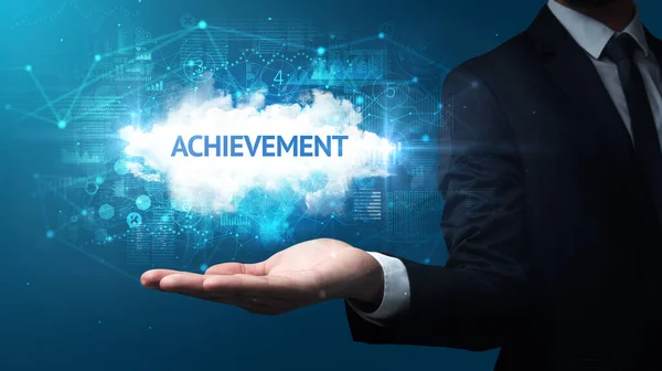 Hand Businessman Met Achievement Inscriptie Succesvol Bedrijfsconcept — Stockfoto