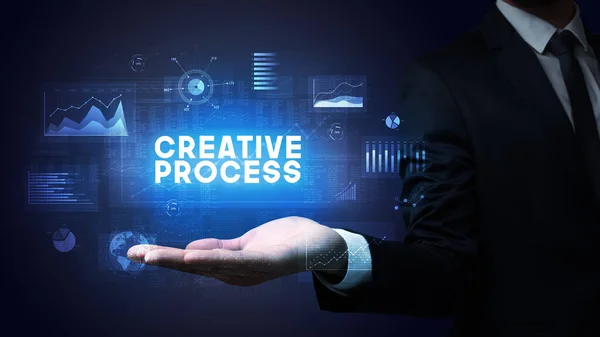 Рука Предпринимателя Надписью Creative Process Концепция Успеха Бизнеса — стоковое фото